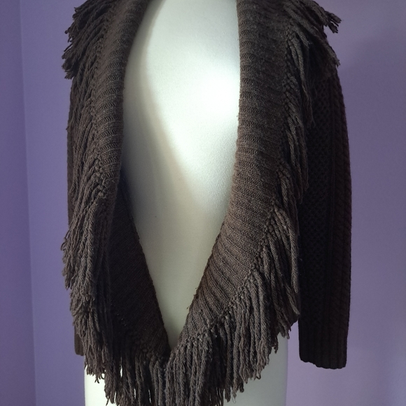 RALPH LAUREN Brown Fringe Wool/Cashmere Handknit Sweater - Picture 2 of 7